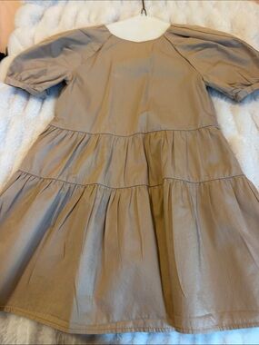 Zara Girls Taupe Tiered Short-Sleeve Dress